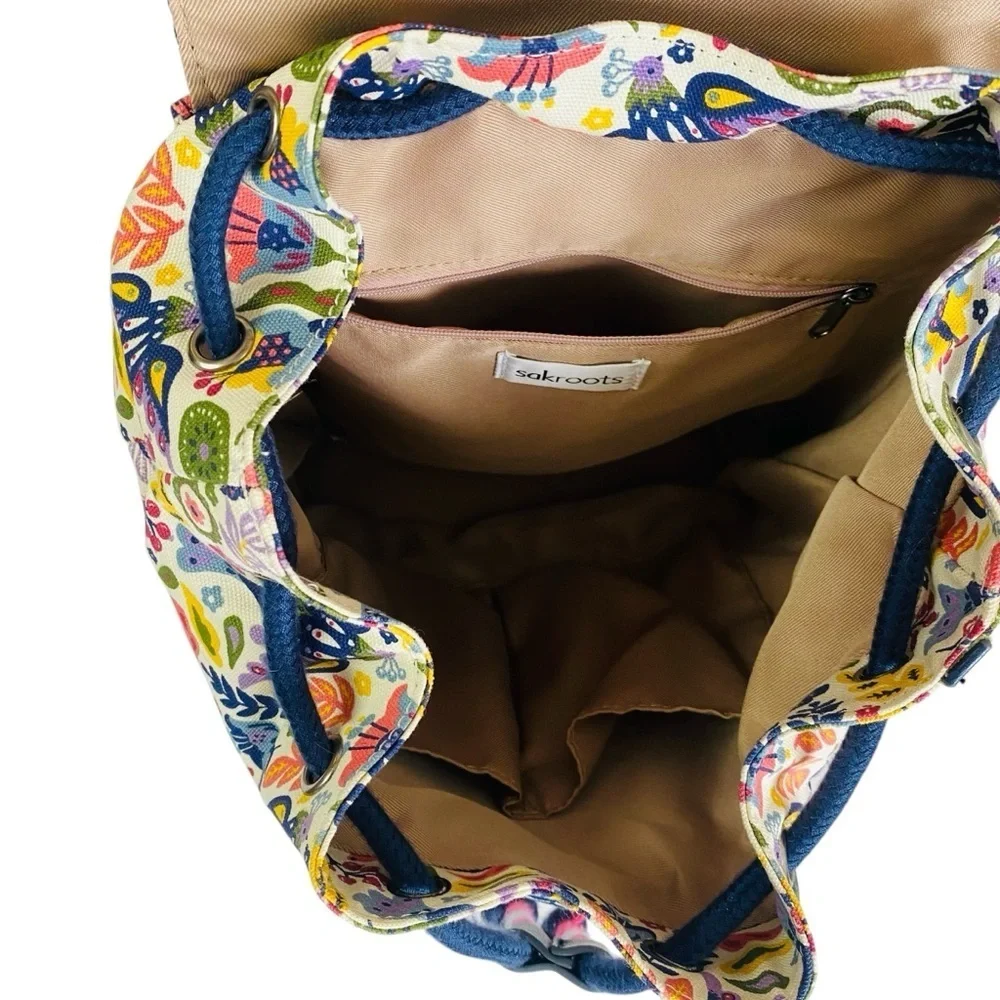 Sakroots Hermosa Canvas Folder Flap Backpack In Fox Otomi Forest Print